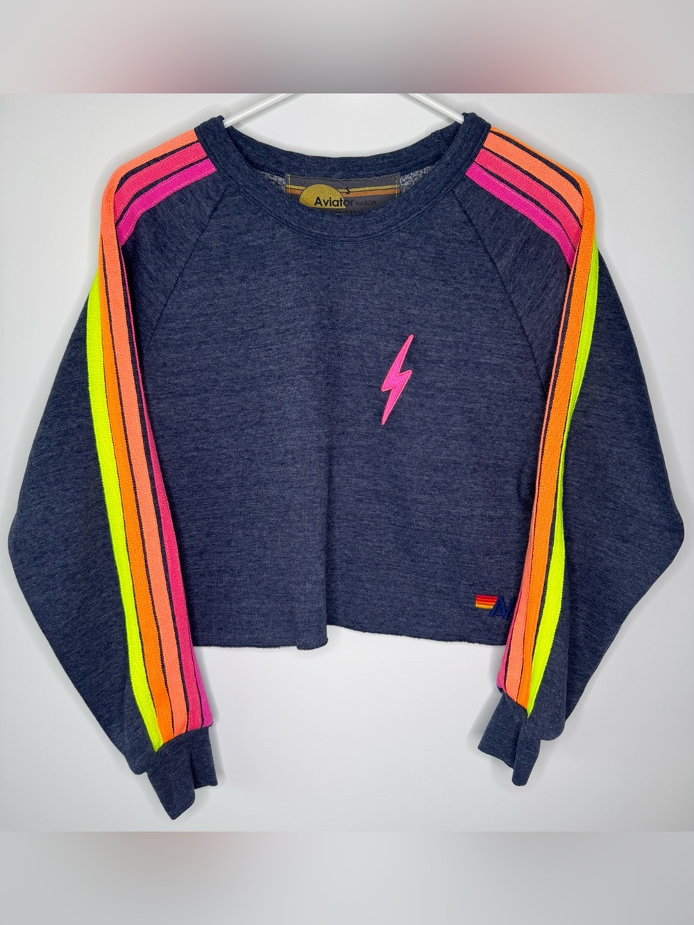 Aviator Nation Bolt Embroidery Classic Cropped Crew Sweatshirt